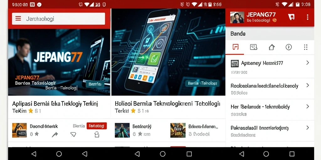 Tampilan antarmuka utama aplikasi JEPANG77 untuk berita teknologi.