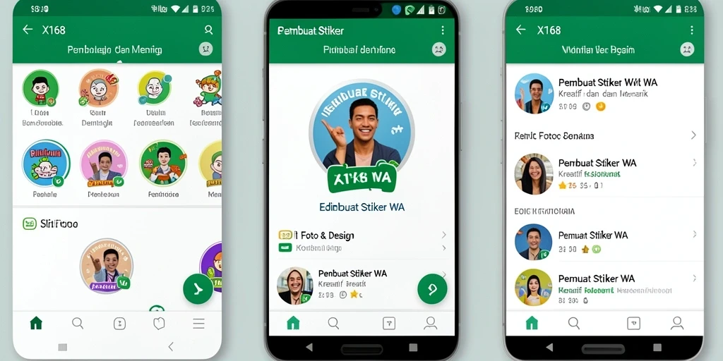 Antarmuka aplikasi X168 untuk membuat stiker WA yang menarik.